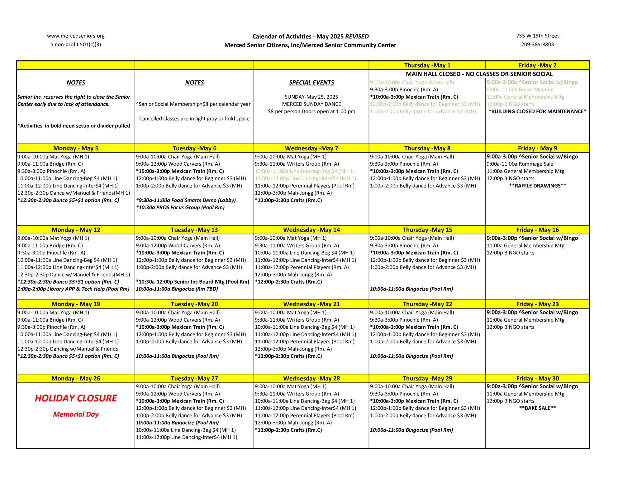 2025 May Activities Calendar